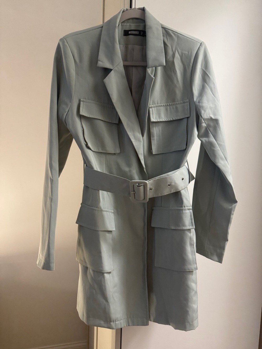 Missguided Light Sage Utility Belted dress - Women Size 8